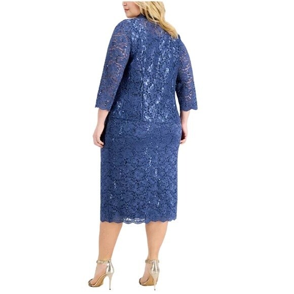 SL Fashions Sequin Lace Jacket blue Navy Formal Wedding Sparkle Matron of Honor - Picture 3 of 4